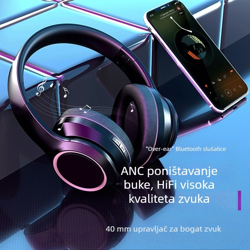 Bluetooth slušalice s ANC, aktivnim poništavanjem buke, dugotrajna baterija, IPX5 vodootpornost, visokokvalitetan zvuk, mikrofon za računalo