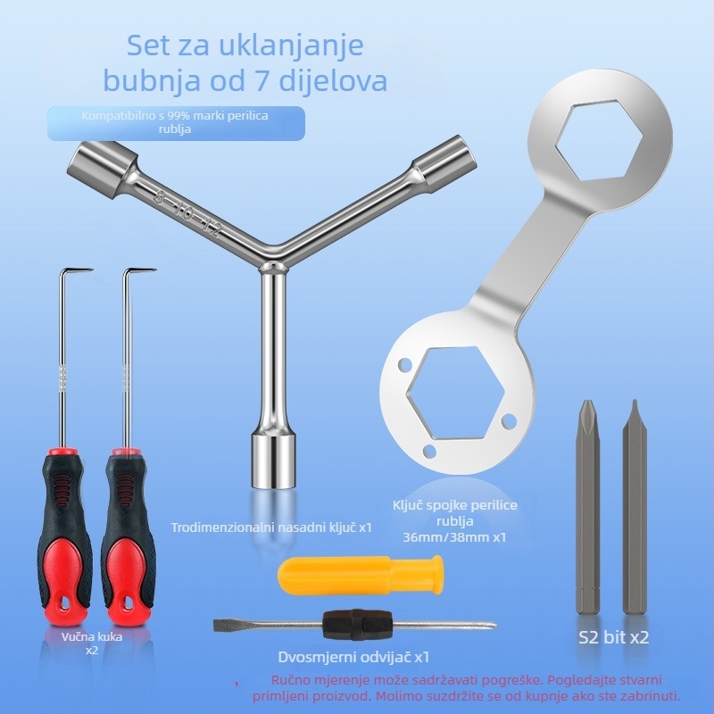 Alat za demontažu bubnja perilice rublja; višenamjenski odvijač i trozubni ključ za čišćenje i popravak unutarnjeg bubnja