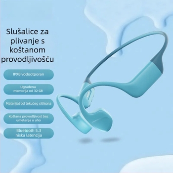 Slušalice s kostnom vodljivosti za plivanje, Bluetooth, bežične, IPX8 vodootporne, dizajn izvan uha, udobne za nošenje