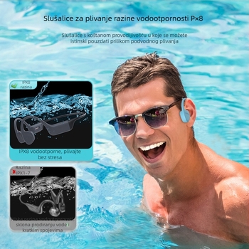 Slušalice s kostnom vodljivosti za plivanje, Bluetooth, bežične, IPX8 vodootporne, dizajn izvan uha, udobne za nošenje