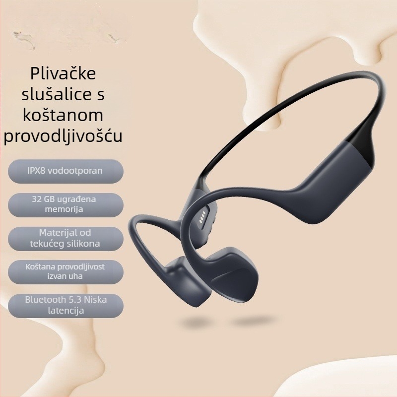Slušalice s kostnom vodljivosti za plivanje, Bluetooth, bežične, IPX8 vodootporne, dizajn izvan uha, udobne za nošenje