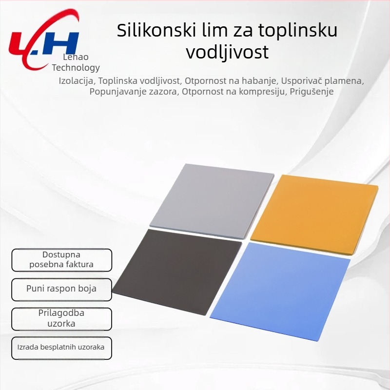 Termički vodljiv silikon list za hlađenje, fleksibilna silikon izolacijska podloška, UL-94 otporan na plamen, -40 do 200 °C