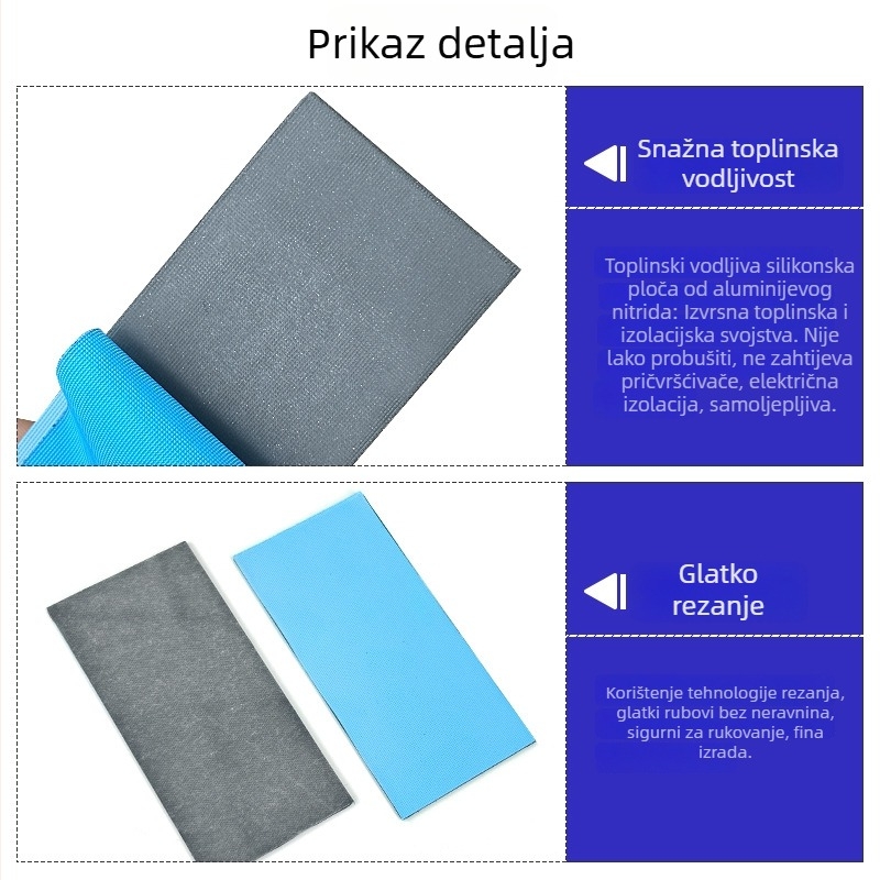 Silikonska pločica s aluminijevim nitridom, visoka toplinska vodljivost, 15W, otpornost na visoke temperature, za hlađenje napajanja, prijenosnih računala, grafičkih kartica i memorije.