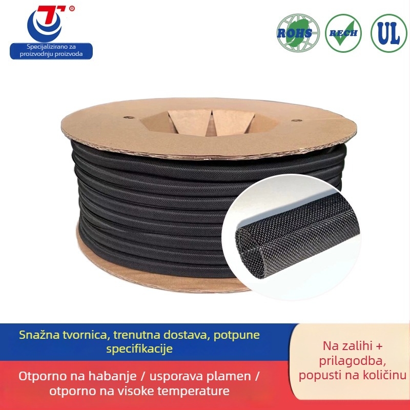 Industrijska zaštita kablova, crni automatski uvlačni izolacijski omotač, vatrootporan poliester (PET), monofilament i multifilament