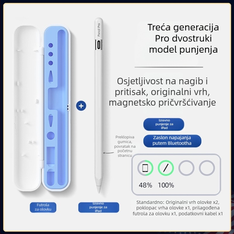 Magnetni bežični stilus za iPad, magnetsko punjenje, zaštita od slučajnog dodira, kapacitativna olovka 3