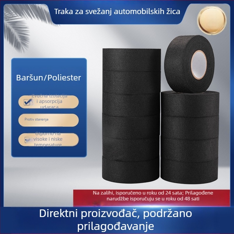 Crna traka za izolaciju automobilske kabelske instalacije s flanelom, otpornost na temperaturu, otpornost na požar, otpornost na habanje, ublažavanje udara, niski šum