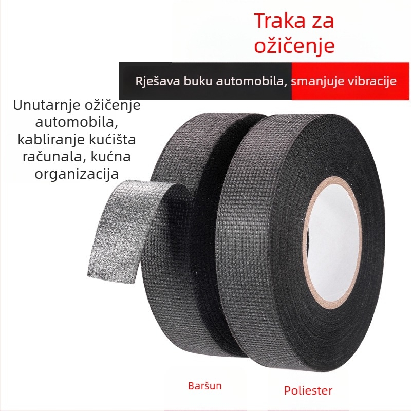 Crna traka za izolaciju automobilske kabelske instalacije s flanelom, otpornost na temperaturu, otpornost na požar, otpornost na habanje, ublažavanje udara, niski šum