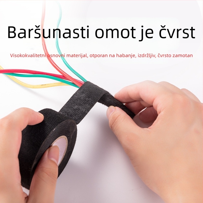 Crna traka za izolaciju automobilske kabelske instalacije s flanelom, otpornost na temperaturu, otpornost na požar, otpornost na habanje, ublažavanje udara, niski šum