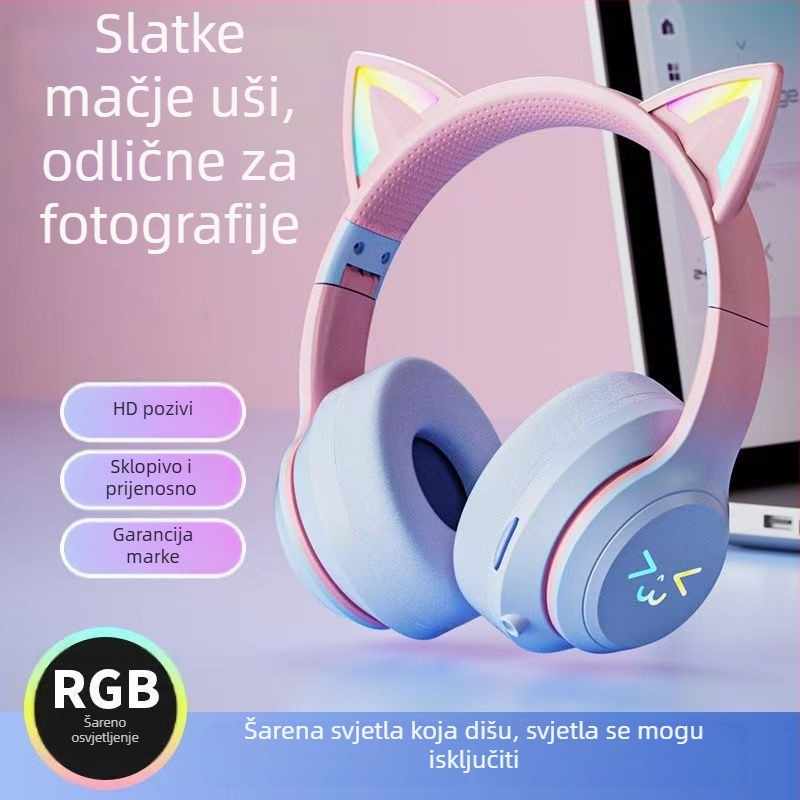 Xianxi Cartoon Bluetooth bežične over-ear slušalice s LED osvjetljenjem, ANC, mikrofon, duga baterija, za mobitel i PC
