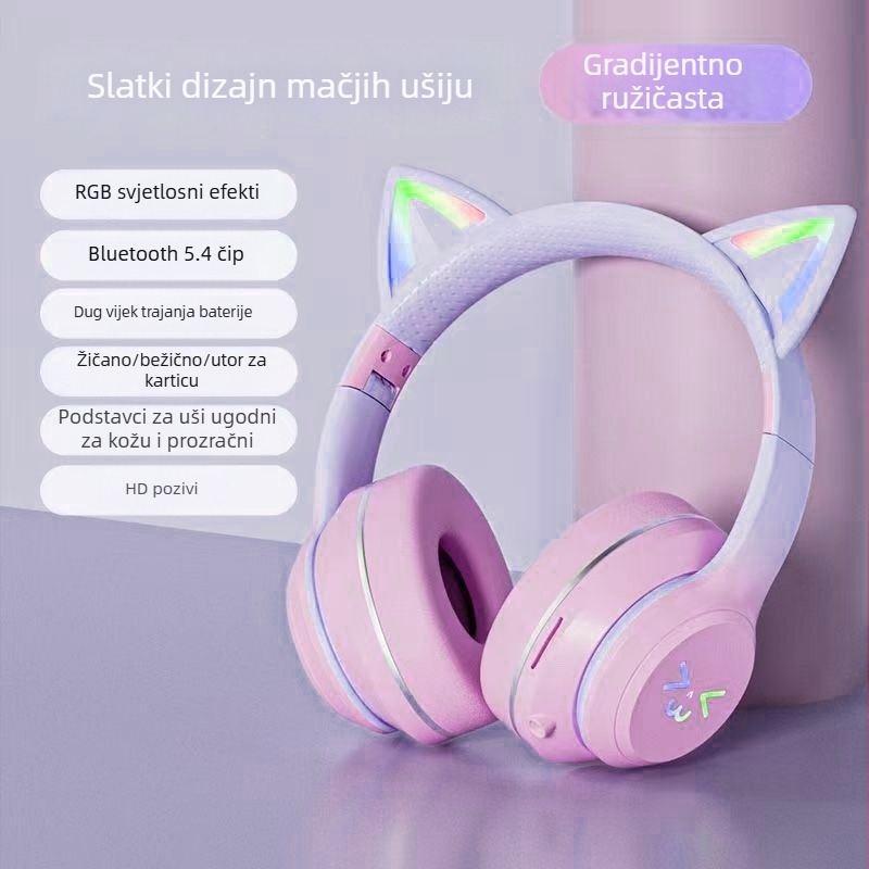 Xianxi Cartoon Bluetooth bežične over-ear slušalice s LED osvjetljenjem, ANC, mikrofon, duga baterija, za mobitel i PC