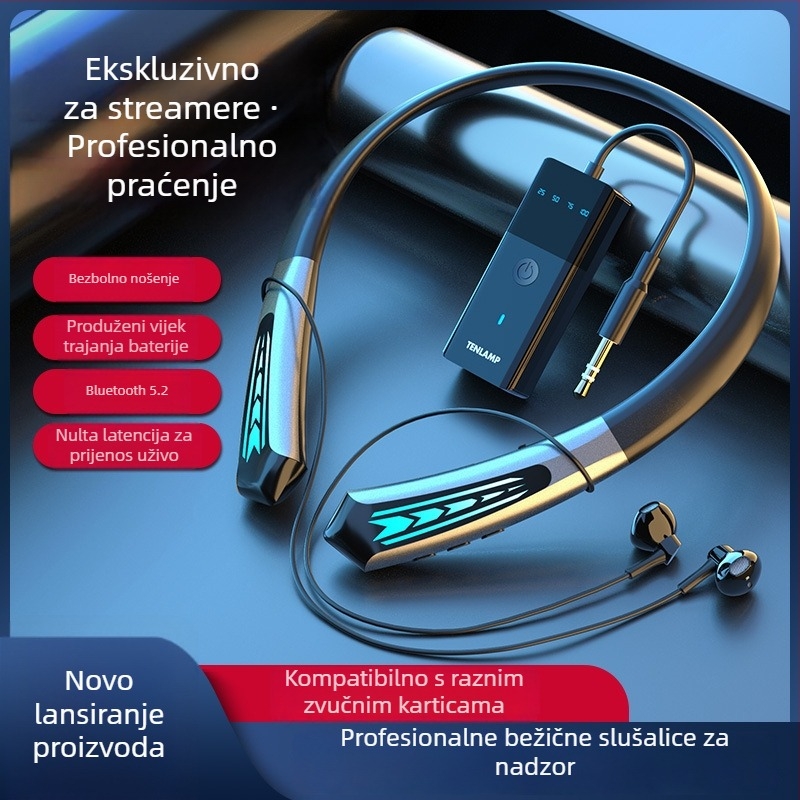 Ten Lights N16 bežične slušalice za monitoriranje s ugrađenom zvučnom kartom, redukcija šuma, za vanjsku upotrebu, in-ear slušalice na vrat, dvostruki stereo