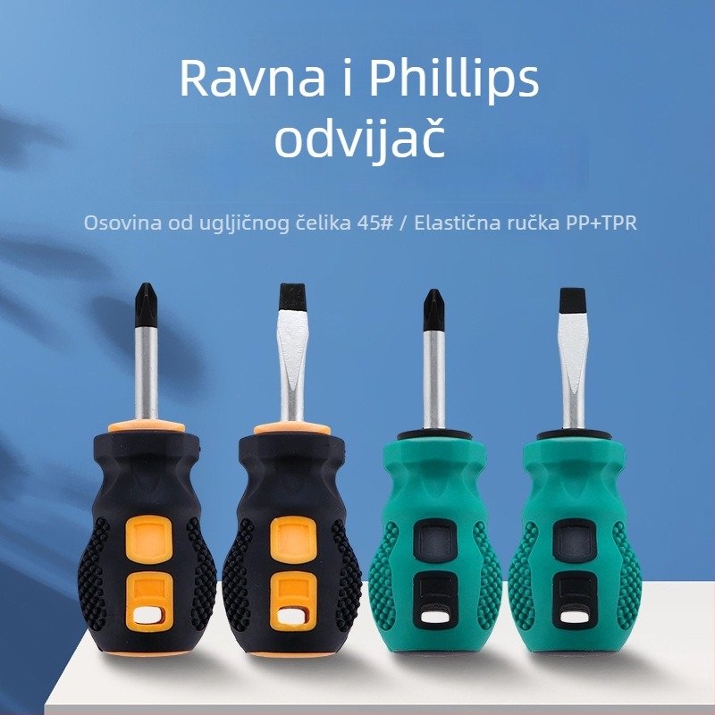 Set mini odvijača s kratkom ručkom, križnom i ravnim vrhom, PH2, 6x38 mm