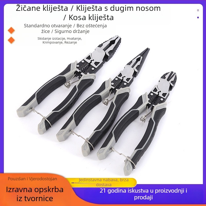 Višenamjenske kliješta za žice s igličastim nosom i dijagonalnim rezom, skidanje izolacije i krimpanje