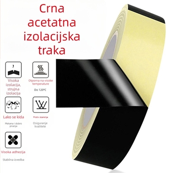 Prilagodljiva crna acetatna platnena traka za kabele, otporna na visoke temperature, izolacijska traka, lako se može rezati rukom
