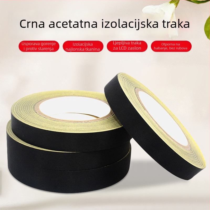 Prilagodljiva crna acetatna platnena traka za kabele, otporna na visoke temperature, izolacijska traka, lako se može rezati rukom