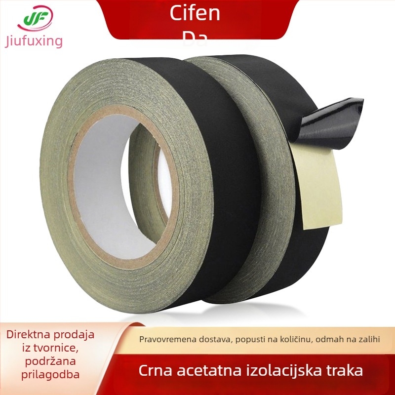 Prilagodljiva crna acetatna platnena traka za kabele, otporna na visoke temperature, izolacijska traka, lako se može rezati rukom
