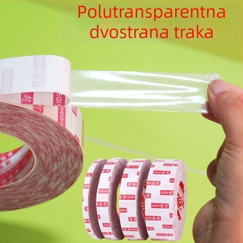 Rise dvostrana ljepljiva traka, ultra tanka i prozirna, snažno učvršćivanje, bez tragova, lako se odvaja, bez ostataka, otporna na visoke temperature, ljepilo visoke viskoznosti.