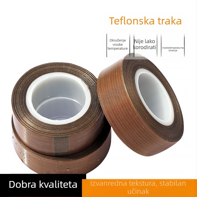 PTFE teflonska traka s vlaknastom tkaninom, otporna na visoke temperature, otporna na habanje, izolacijska, nelepiva, otporna na koroziju; namijenjena za brtvljenje i demouldiranje kalupa