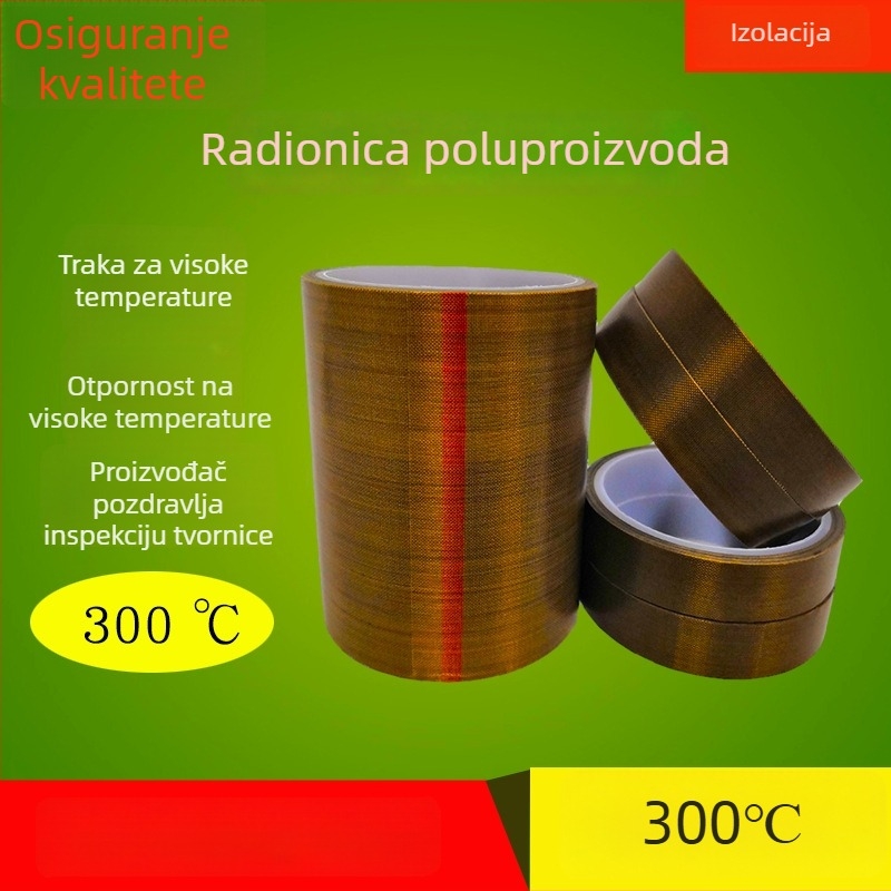 PTFE traka za visoke temperature na bazi staklene tkanine; širina 3 mm, duljina po narudžbi, debljina 0,13–0,18 mm, silikonsko ljepilo, radna temperatura -40°C do 260°C; dugotrajno 350°C, kratkotrajno 400°C.