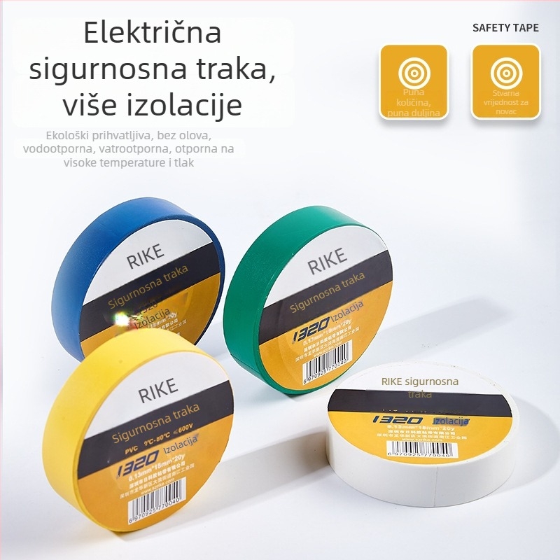 Rike električna izolacijska traka PVC, vodootporna, jednostrana, 18 m dužine, 18 mm široka, 0–80°C, napona ispod 600V, obojena i deblja, ljepilo na bazi kaučuka