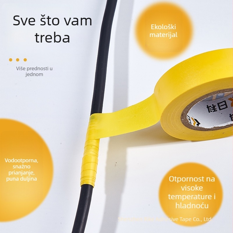 Rike električna izolacijska traka PVC, vodootporna, jednostrana, 18 m dužine, 18 mm široka, 0–80°C, napona ispod 600V, obojena i deblja, ljepilo na bazi kaučuka