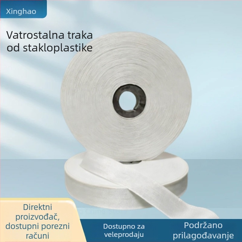 Traka od staklenih vlakana otporna na požar, jednostruka izolacijska traka za kabel, izolacijski materijal za kablove, debljina 0,2 mm, duljina 500 mm, širina 20–60 mm, bijela