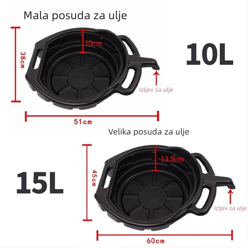 Debeli plastični spremnik za ulje 10L/15L za auto servis, posuda za ispuštanje ulja i tava za čišćenje dijelova