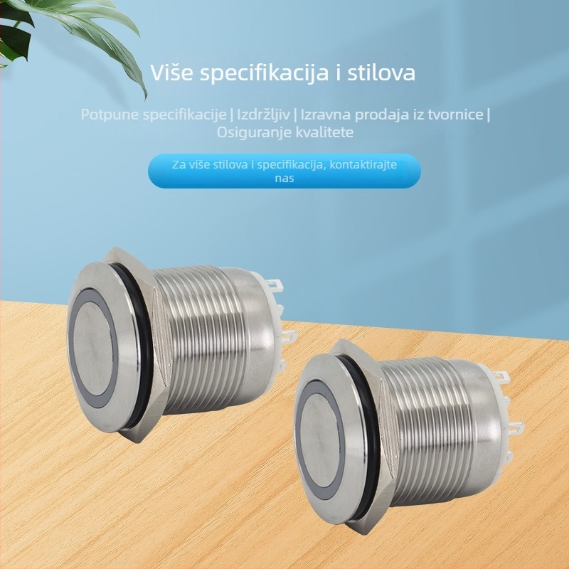 IP67 vodootporan metalni gumb prekidač, nehrđajući čelik, 19 mm, s funkcijom samozaključavanja.