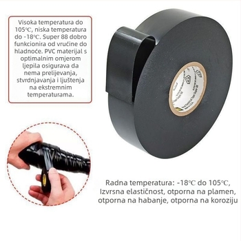 Crna PVC električna izolacijska traka, vodootporna, otporna na visoke temperature, s jakim prianjanjem