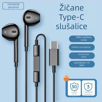 Žične Type-C slušalice s plosnatim konektorom i logom, kompatibilne s Xiaomi, Vivo, Honor, Huawei, Oppo, Letv