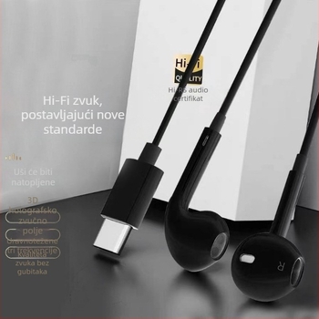 Žične Type-C slušalice s plosnatim konektorom i logom, kompatibilne s Xiaomi, Vivo, Honor, Huawei, Oppo, Letv