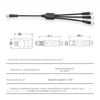 Y-tip vodootporan kabel 1-3, 5-žilni metalni konektor za napajanje senzora automobila