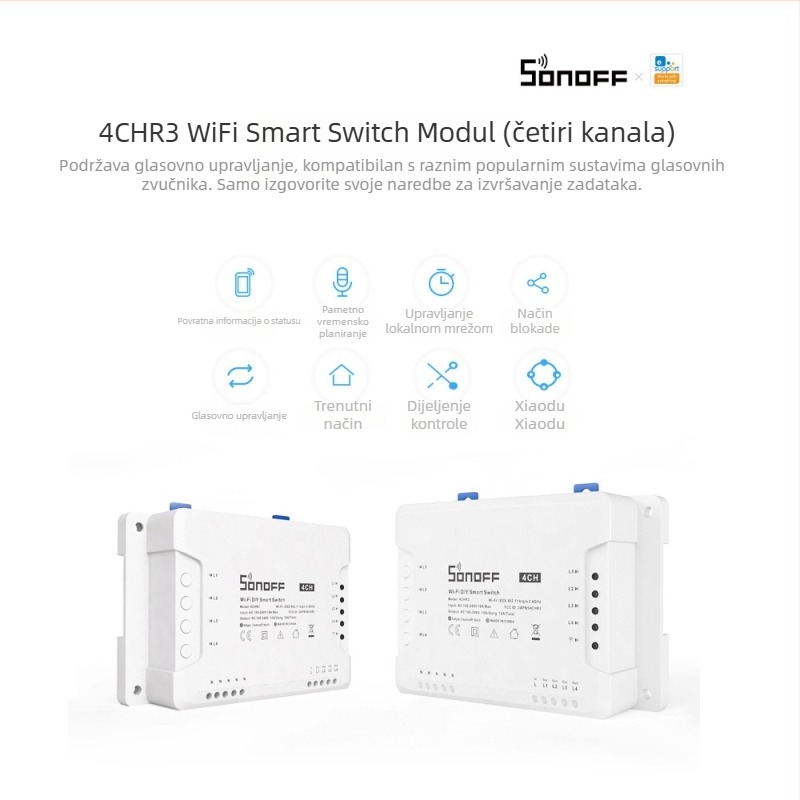 Sonoff 4CH R3 pametni Wi‑Fi prekidač s aplikacijom, daljinskim upravljanjem i planiranjem
