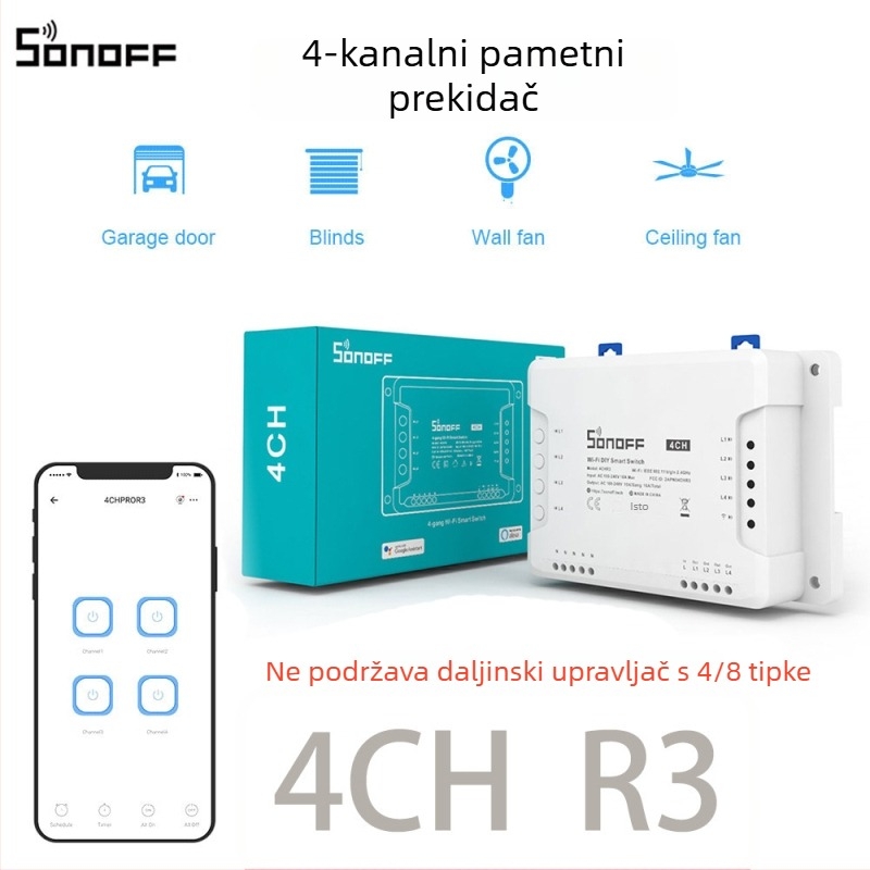 Sonoff 4CH R3 pametni Wi‑Fi prekidač s aplikacijom, daljinskim upravljanjem i planiranjem