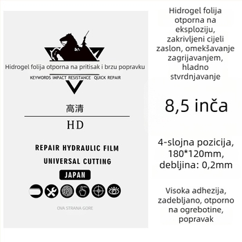 Hidrogel zaštitnik zaslona za cijeli zaslon, 8,5 inča, visoka viskoznost, samopopravljiv, termosetno čvrst, otporan na udarce, deblji, HD