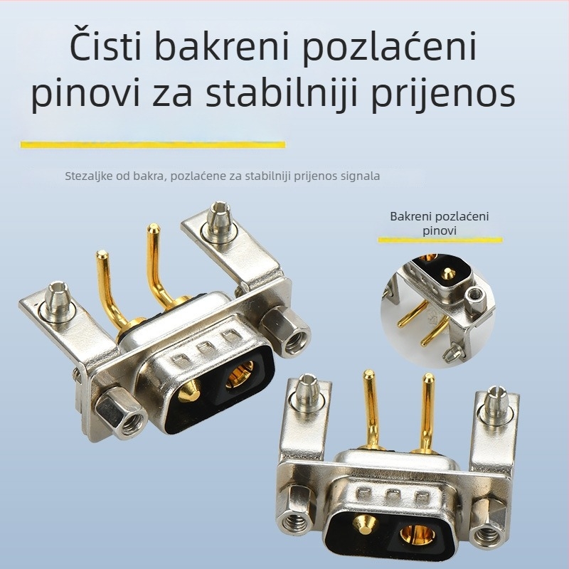 2V2 potpuno zlatni visokoučinkoviti D-Sub konektor, muški i ženski, 90°, zakovani metalni pinovi, zlatni premaz, ravni utikač, po narudžbi