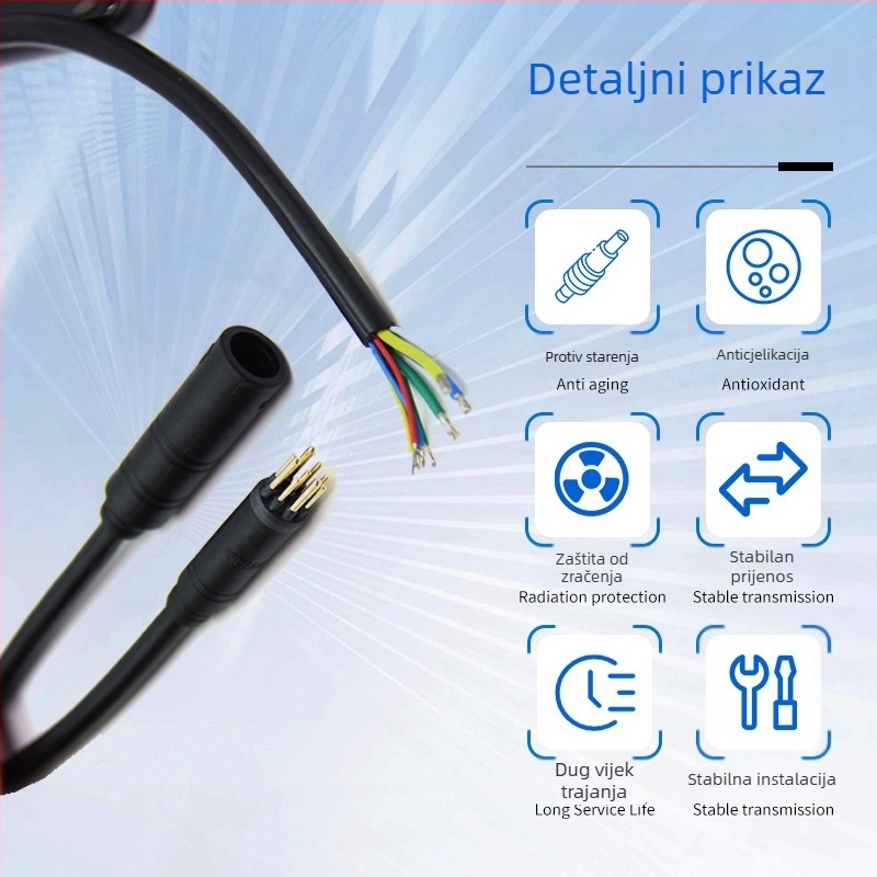 Vodootporan motorni kabel za električna vozila, 9 jezgri, 3+6P, visokoučinkoviti bakreni vodič, duljina 100 mm