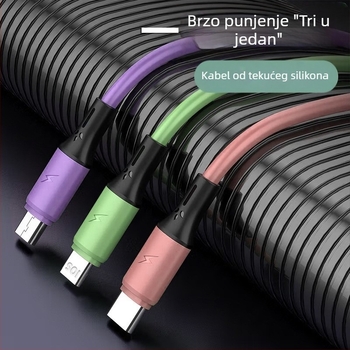 PVC produženi kabel tri u jedan za punjenje s Lightning, Micro USB i USB-C, duljina 0,5–1 m, brzo punjenje, 3A podatkovni kabel
