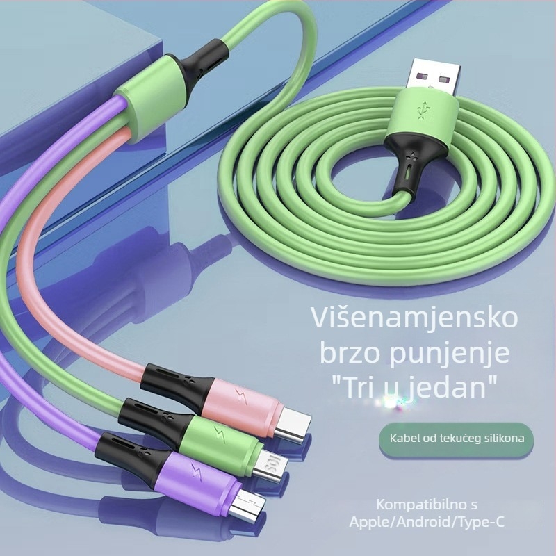 PVC produženi kabel tri u jedan za punjenje s Lightning, Micro USB i USB-C, duljina 0,5–1 m, brzo punjenje, 3A podatkovni kabel