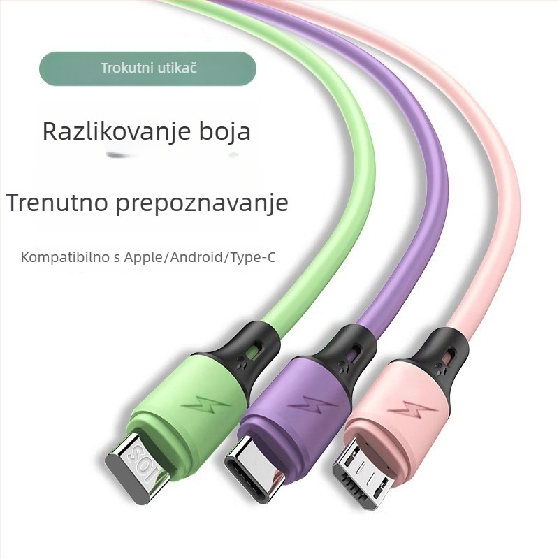 PVC produženi kabel tri u jedan za punjenje s Lightning, Micro USB i USB-C, duljina 0,5–1 m, brzo punjenje, 3A podatkovni kabel