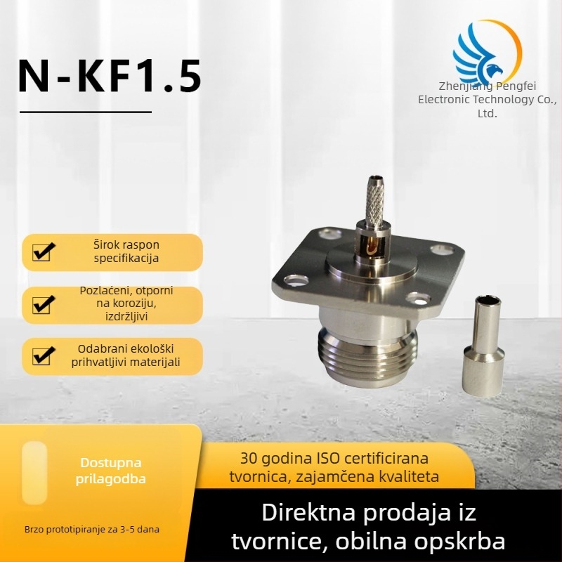 RF koaksijalni konektor N-KF1.5, četiri otvora flange ploča, crimp adapter RG316 RG174 kabeli
