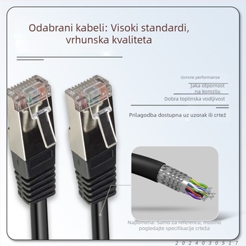 M12 ženski RJ45 industrijski kabel za kameru, 8 žica, gigabitna mreža, vodootporan konektor, tip D