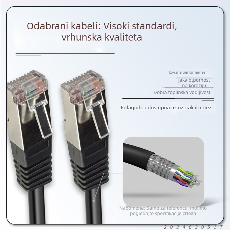 M12 ženski RJ45 industrijski kabel za kameru, 8 žica, gigabitna mreža, vodootporan konektor, tip D