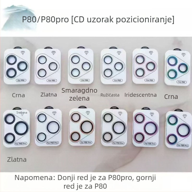 Zaštitni film za objektiv kamere od kaljenog stakla za Huawei P80 Pro, HD, otporan na padove, Eagle Eye podijeljeni dizajn objektiva, CD uzorak