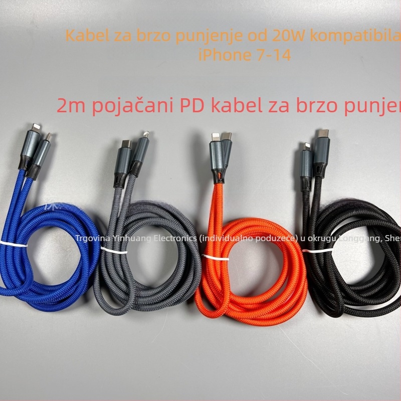 2 m debeli najlonski kabel za brzo punjenje PD20W, Lightning priključak, kompatibilan s iPhone 12/13/14 Pro Max, veleprodaja
