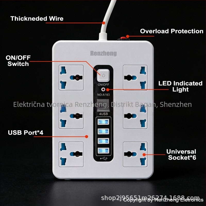 USB višenamjenski produžni blok s UK/US/EU standardima za stolnu upotrebu