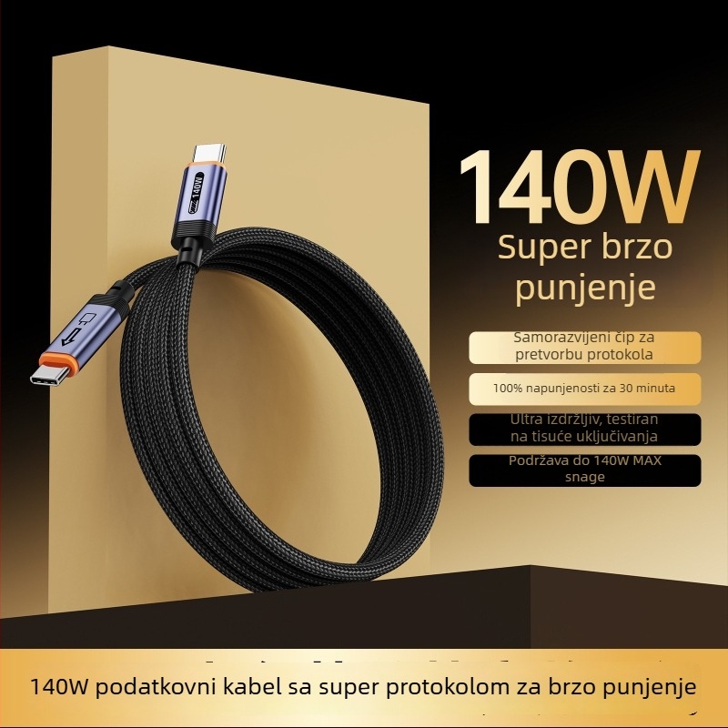 USB-C podatkovni kabel 140W s punim protokolom, brzo punjenje za Huawei, Oppo i Xiaomi