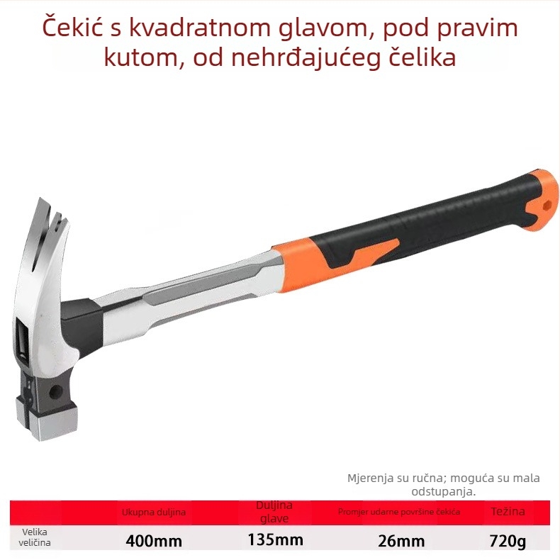 Zindori čekić za stolariju, visoko ugljični čelik, dugačka drška