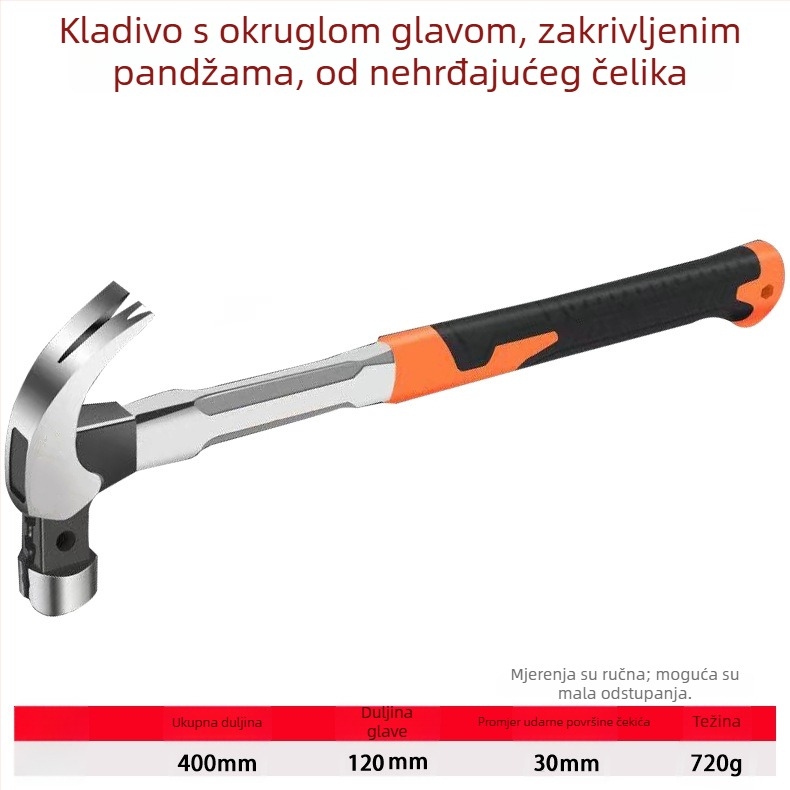 Zindori čekić za stolariju, visoko ugljični čelik, dugačka drška