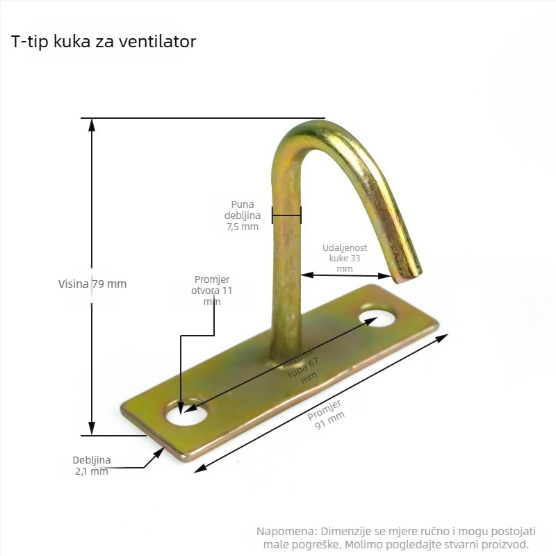 Kuka za stropni ventilator, metalna kuka, montažna kuka, U-oblik proširna kuka